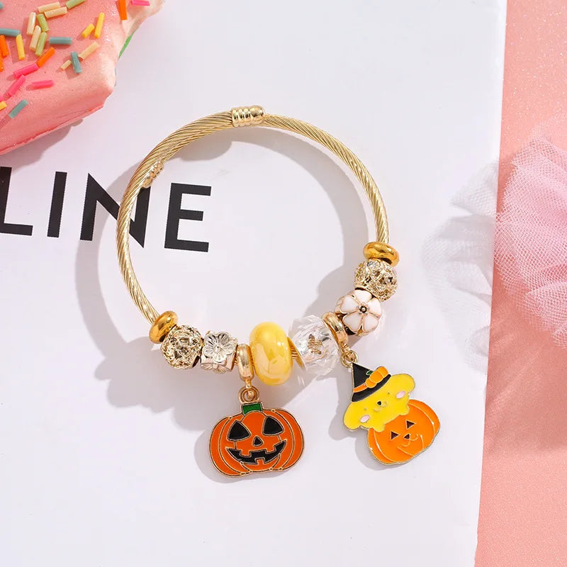 Halloween Bracelet Pompompurin and pumkin charm adjustable Bracelet 