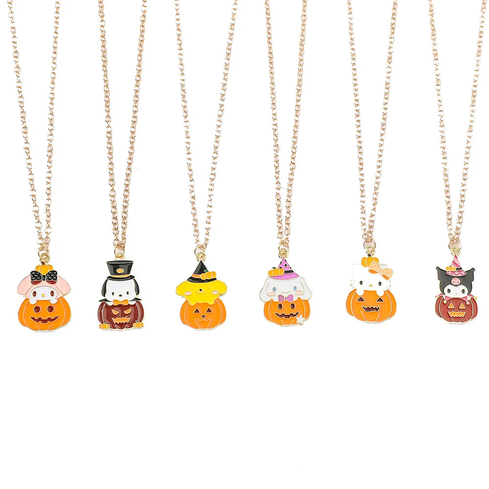 Halloween Pumpkin Necklace withHello Kitty, My Melody, Kuromi, Cinnamoroll, Pompompurin and Pochacco Design