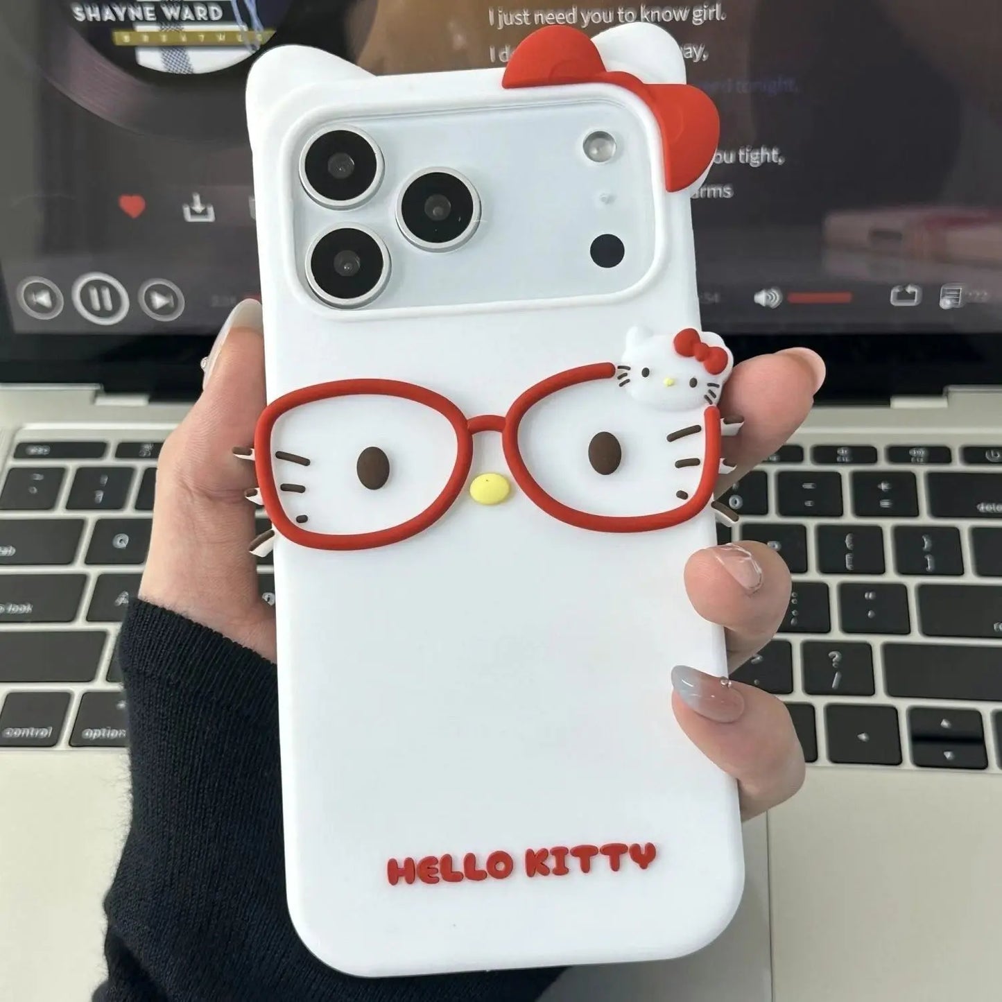 Hello Kitty 3D Glasses Phone Case – Cute Sanrio Soft TPU Shockproof Cover