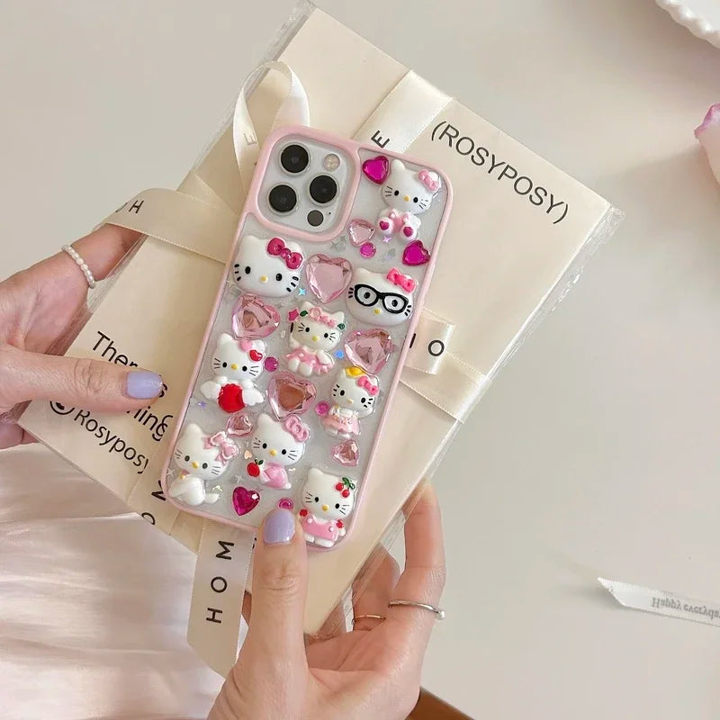 Hello Kitty 3D Phone Case | Transparent with Sparkling Diamond Details