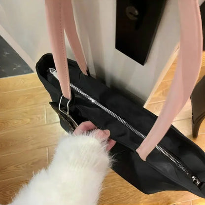 Hello Kitty Black Canvas Shoulder Bag with Adorable Embroidery