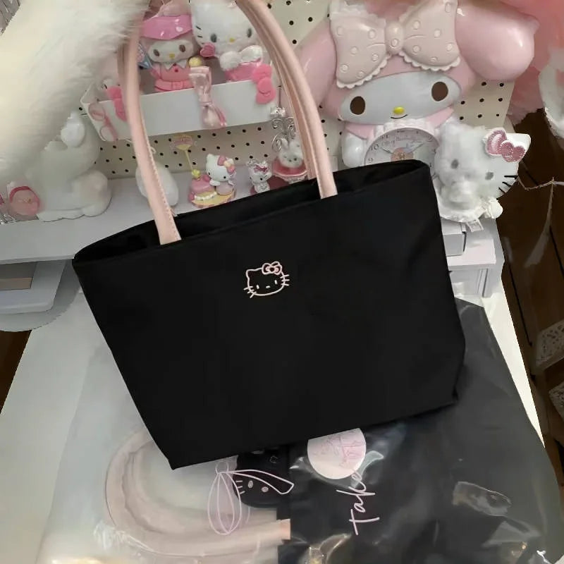 Hello Kitty Black Shoulder Bag – Elegant Embroidery, Perfect for Daily Use
