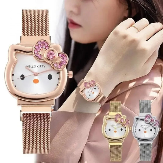 Hello Kitty Bow Diamond Quartz Watch – Cute Fashion Timepiece for Women & Girls