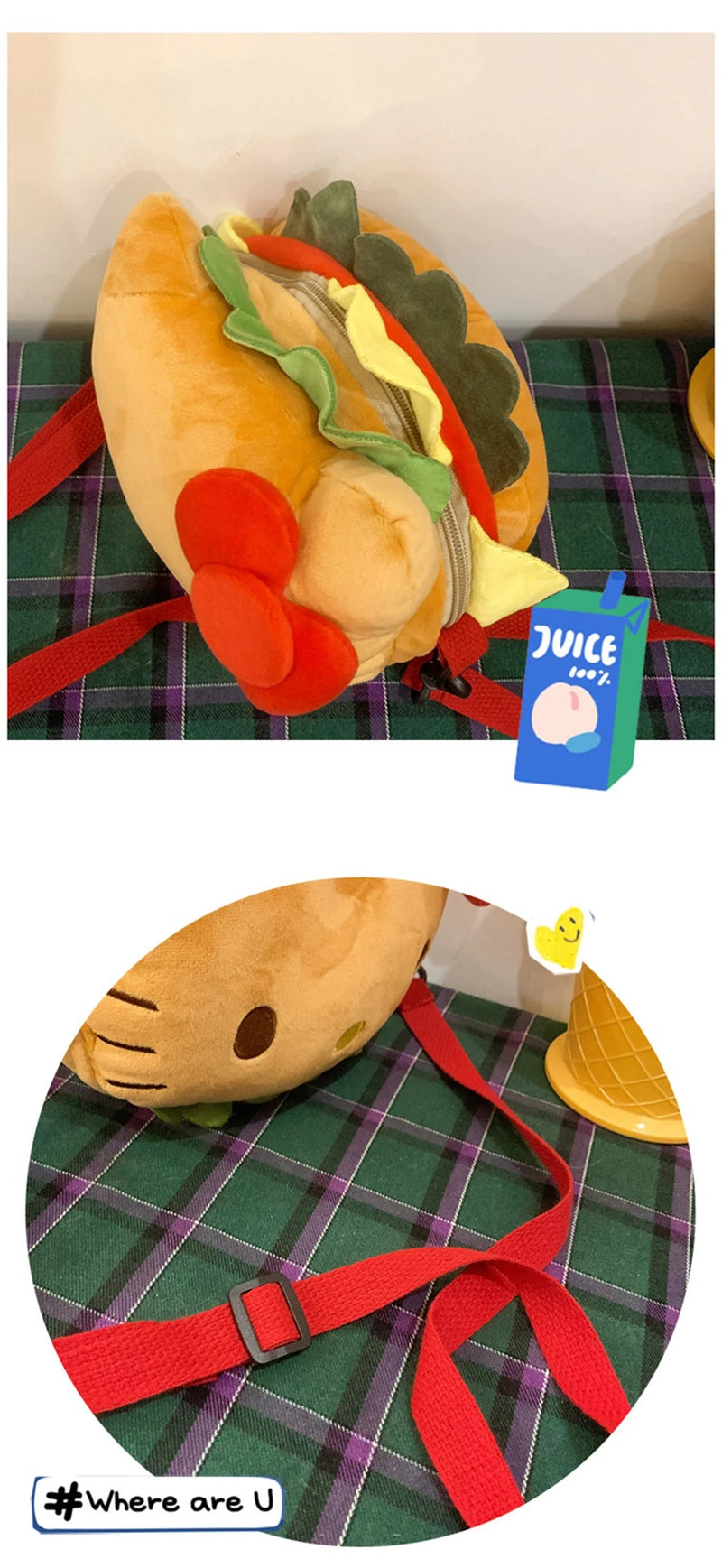 Hello Kitty Burger Design Plush Tote Bag 