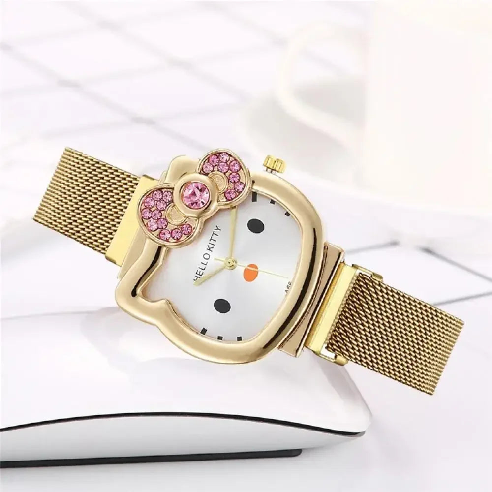 Hello Kitty Crystal Bow Quartz Watch – Sparkling Fashion Watch Gift for Her