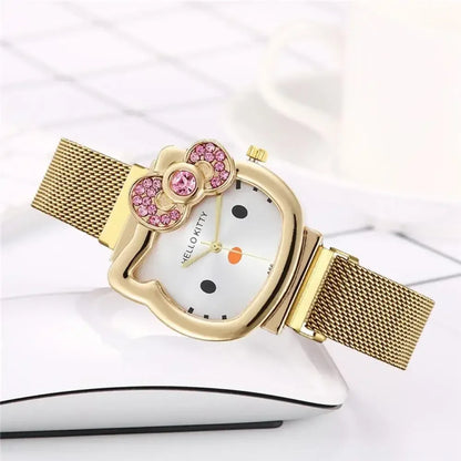 Hello Kitty Crystal Bow Quartz Watch – Sparkling Fashion Watch Gift for Her