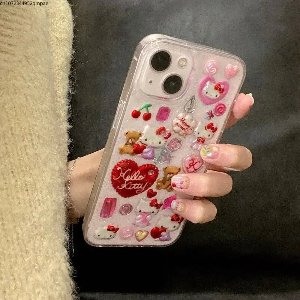 Hello Kitty Glitter Burst – 3D Sticker Clear Case