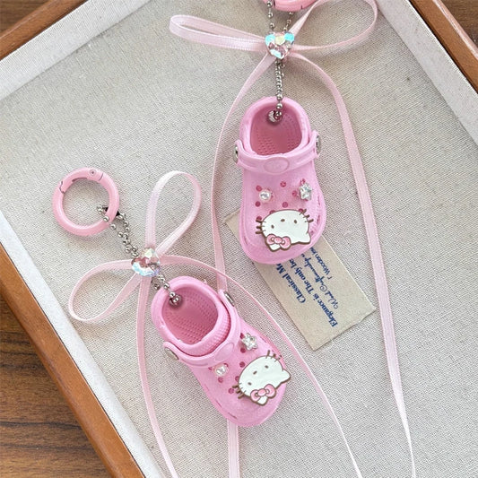 Hello Kitty Holding Pink Bow Over Mini Shoe Charm – Lovely Keepsake Keychain