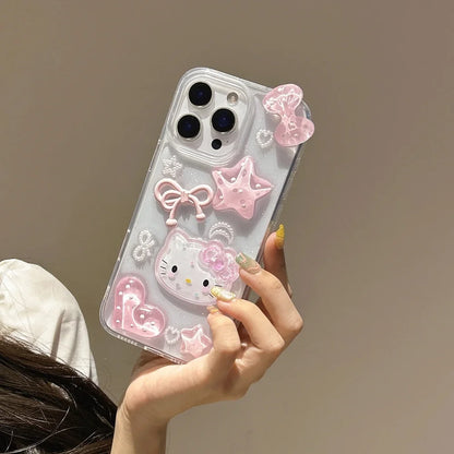 Hello Kitty Magic 3D Bling Glitter Transparent Phone Case