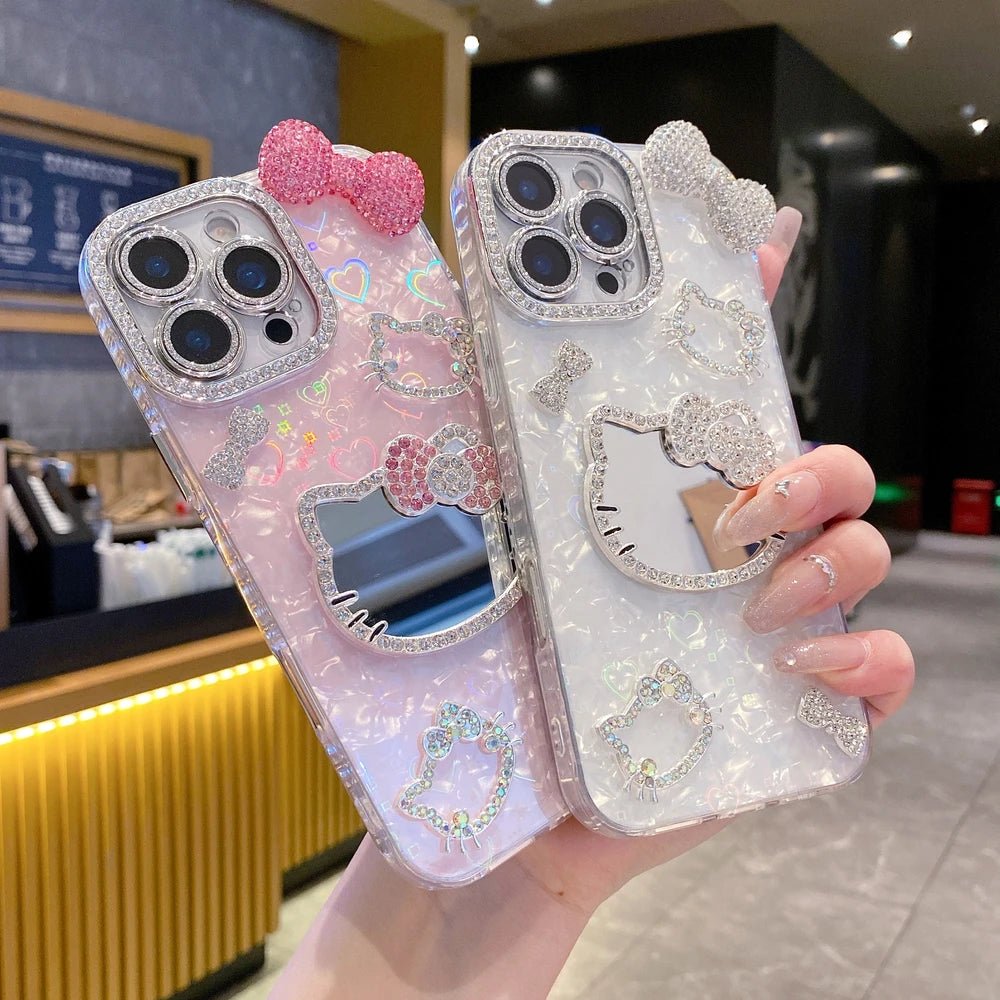 Hello Kitty Mirror Charm – Glittery 3D Phone Cover
