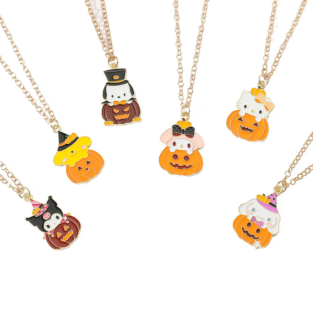 Sanrio Character Halloween Pumpkin Pendant Necklace (Hello Kitty, My Melody, Kuromi, Cinnamoroll, Pompompurin and Pochacco)