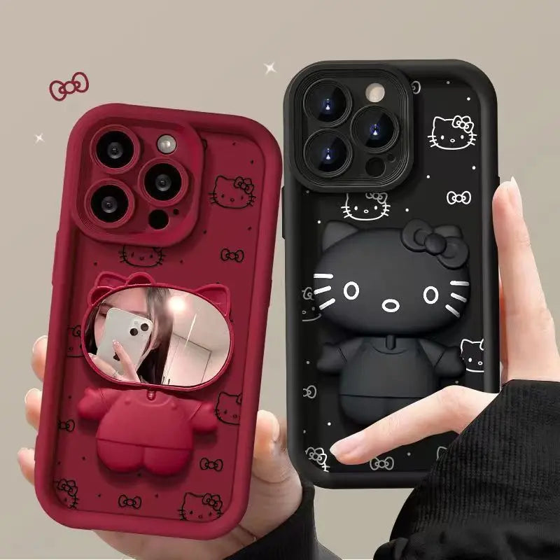 Hello Kitty Phone Case with Makeup Mirror & Stand – Red or Black Cover