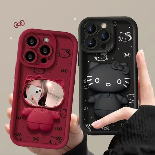 Hello Kitty Phone Case with Makeup Mirror & Stand – Red or Black Cover