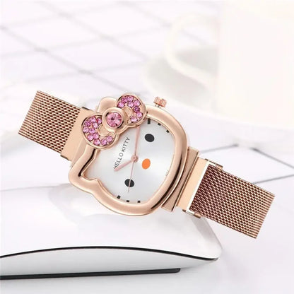 Hello Kitty Rhinestone Diamond Bow Watch – Stylish Quartz Wristwatch for Women