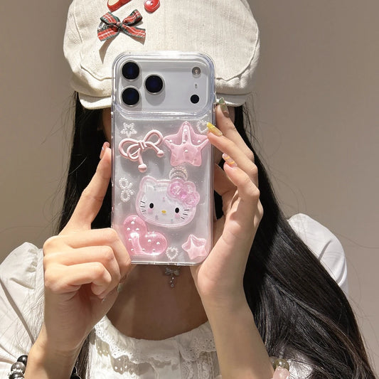 Hello Kitty Shine Cute 3D Glitter Transparent Case