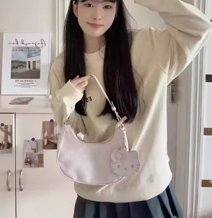 Hello Kitty Shoulder Bag with Zipper – Kawaii Sanrio Underarm Handbag