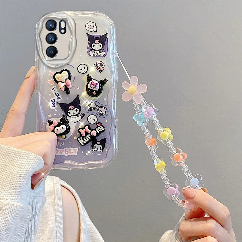 Kawaii 3D Kuromi Phone Case with Airbag Wrist Strap