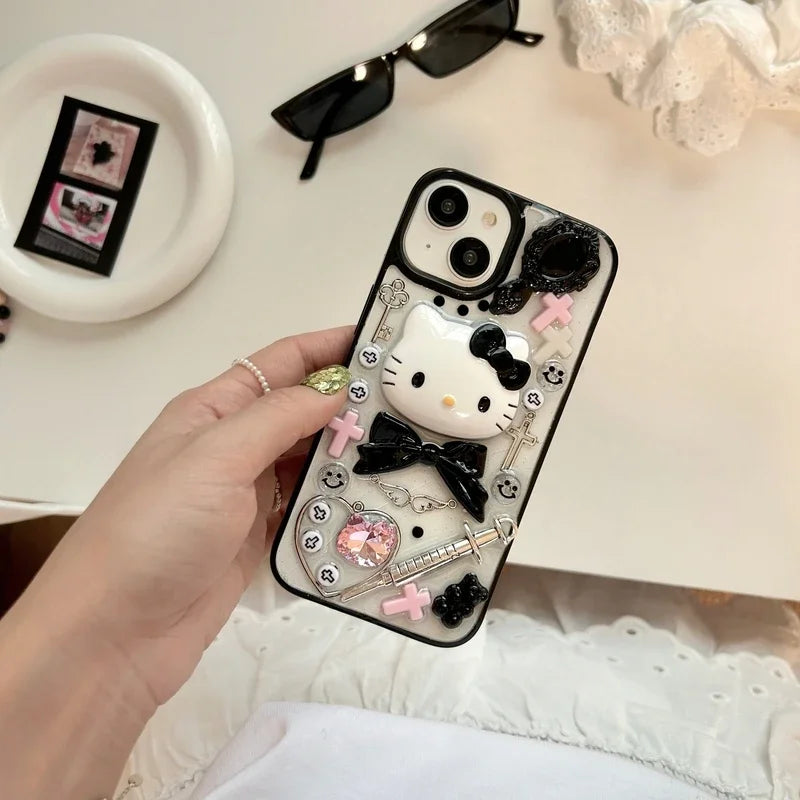 Kawaii 3D Sanrio Hello Kitty Black Gothic Phone Case