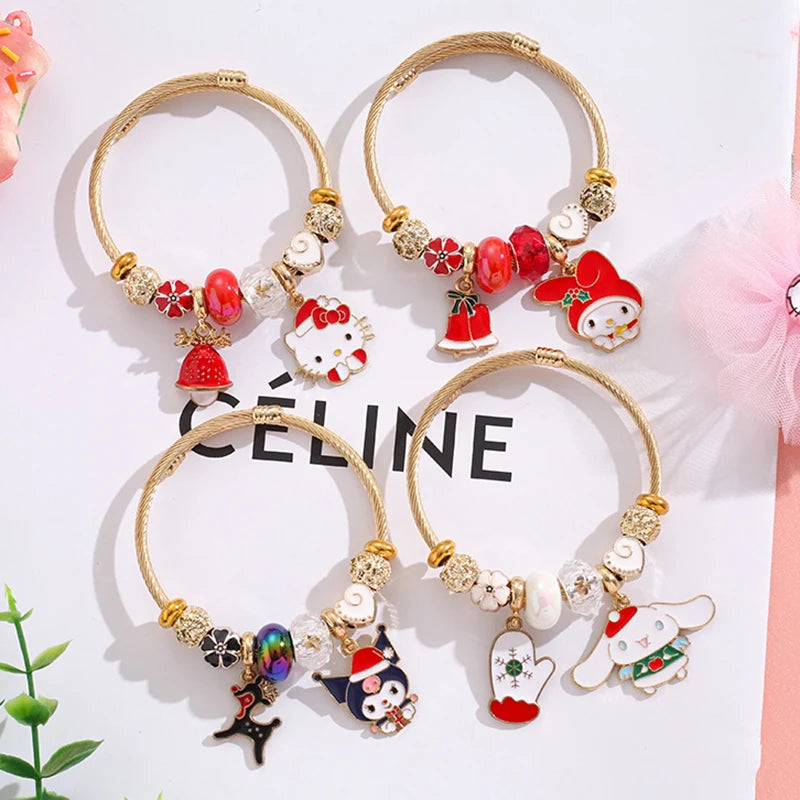 Kawaii Christmas Sanrio Beaded Bracelet | Adjustable Holiday Charm