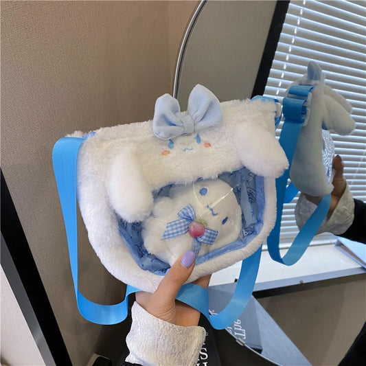 Kawaii Cinnamoroll Plush Crossbody Bag with Clear Window