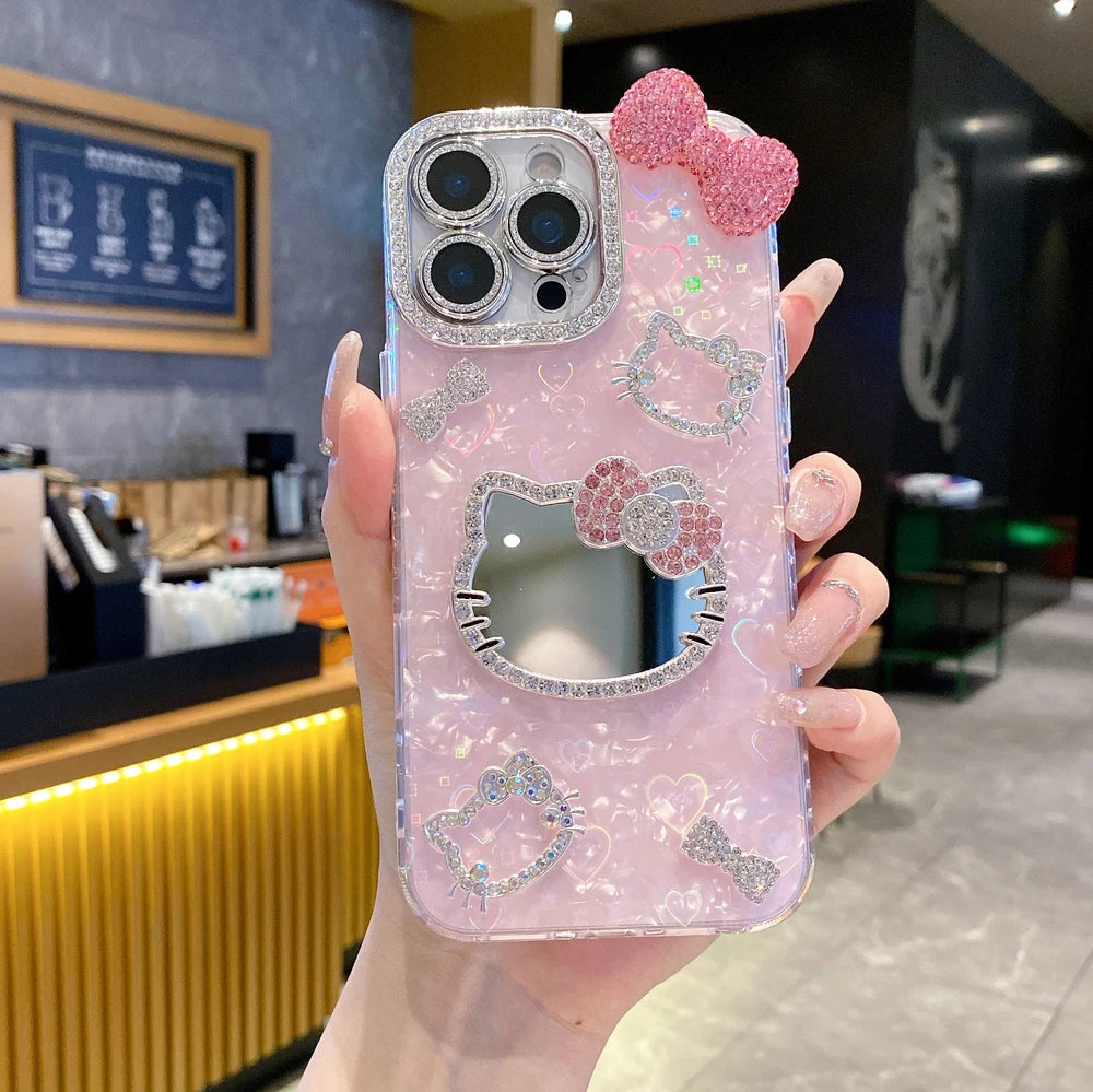 Kawaii Glow-Up – Hello Kitty Mirror & Glitter Phone Case
