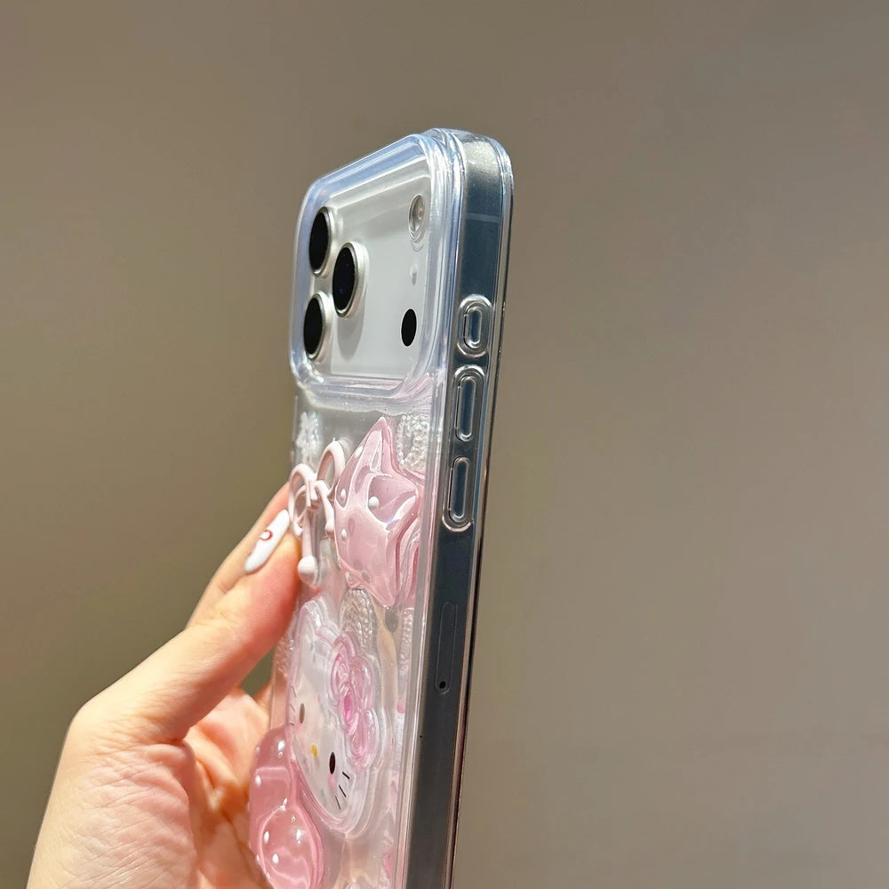 Kawaii Hello Kitty 3D Pink Clear Phone Case 
