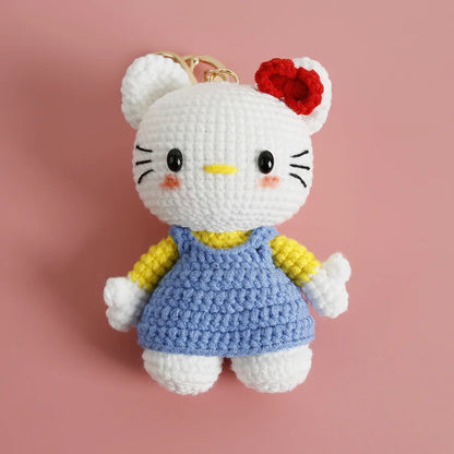 Kawaii Hello Kitty Crochet Keychain – Tiny Knitted Bag Charm