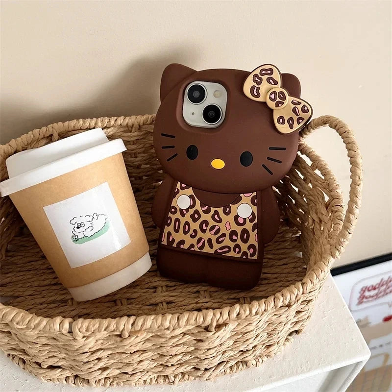 Kawaii Hello Kitty Leopard Print 3D Silicone Phone Case