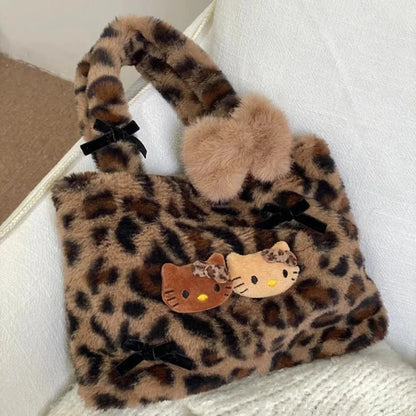 Kawaii Hello Kitty Leopard Print Crossbody Handbag