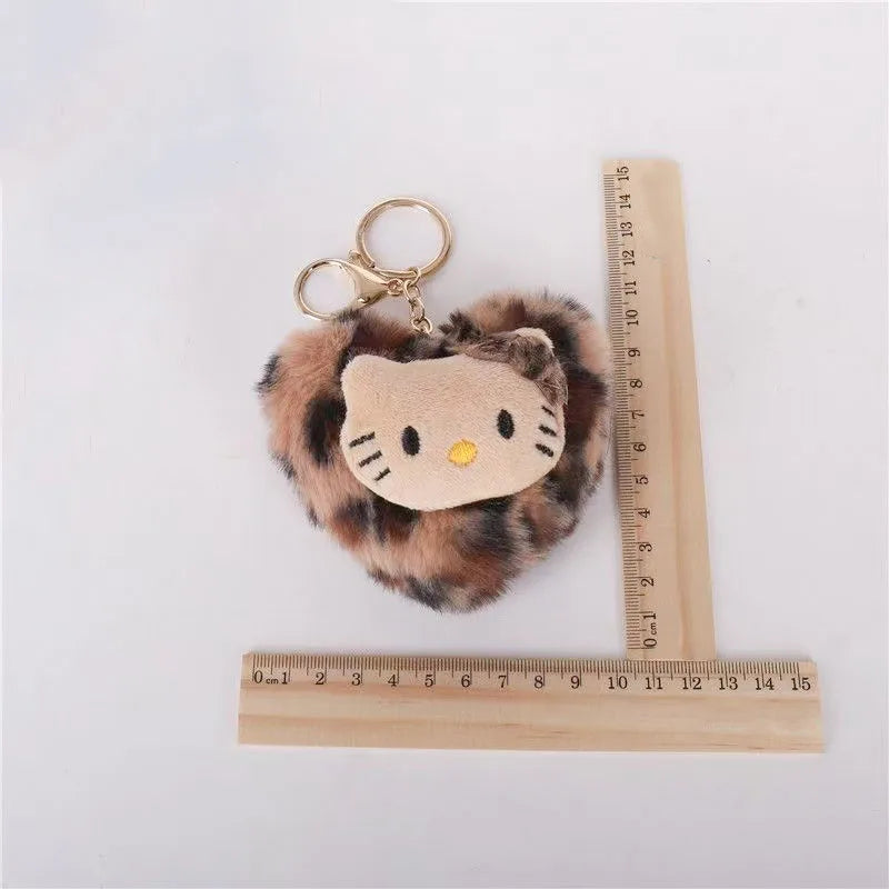 Kawaii Hello Kitty Plush Keychain – Leopard Heart Edition