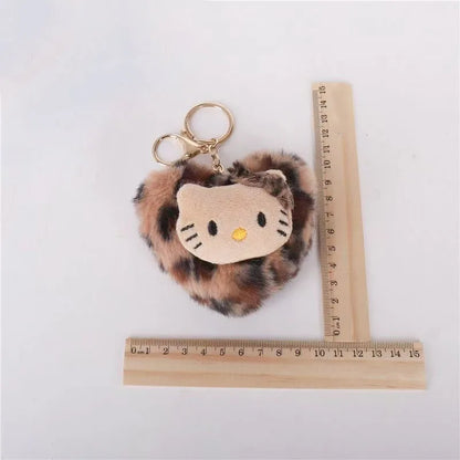 Kawaii Hello Kitty Plush Keychain – Leopard Heart Edition