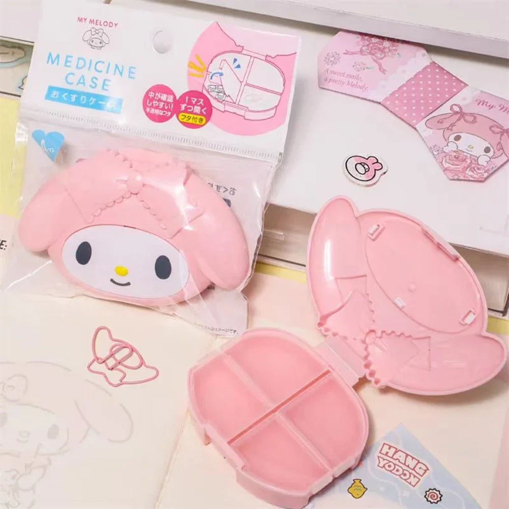 Kawaii Hello Kitty Travel Pill Case | Compact 4-Grid Organizer