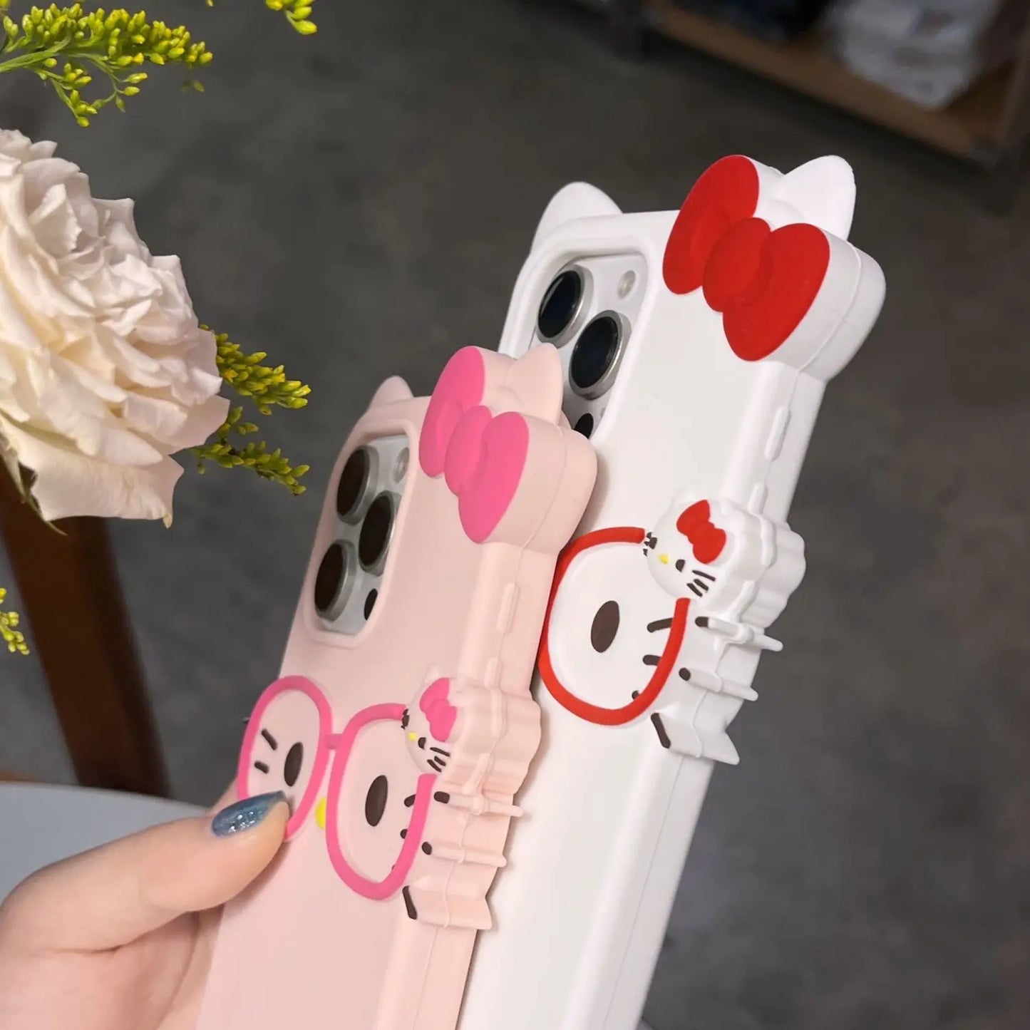 Kawaii Hello Kitty Wearing Glasses 3D Phone Case – Sanrio Cartoon Cover