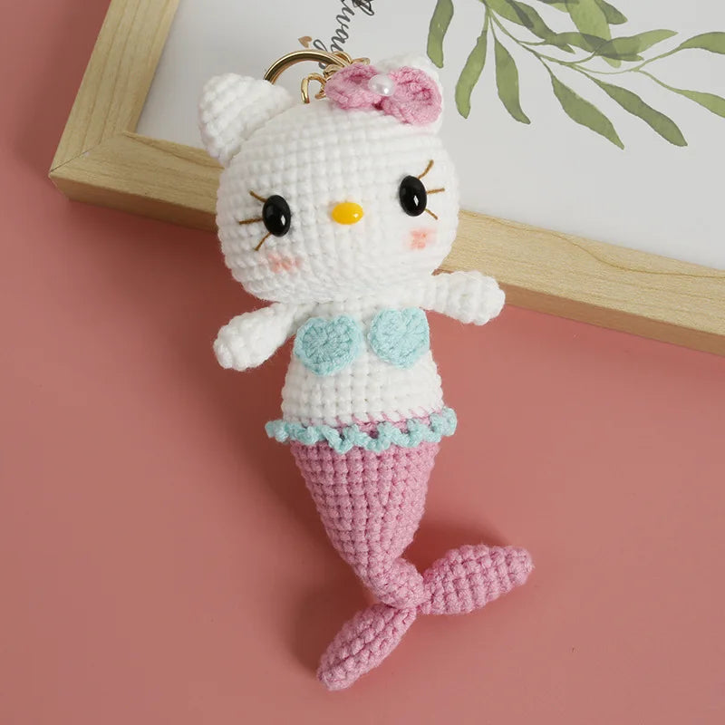 Kawaii Mini Hello Kitty Knitted Keychain – Soft Crochet Plush