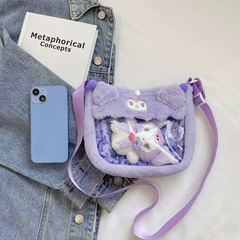 Kawaii Sanrio Cinnamoroll Bag – Plush + Clear Panel Design