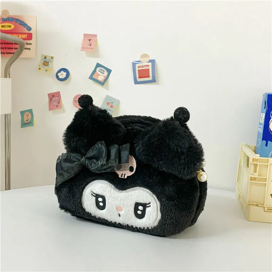 Kawaii Sanrio Kuromi Fluffy Cosmetic Bag – Cute & Edgy Makeup Organizer