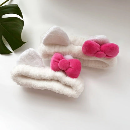 Kawaii White Pink Hello Kitty Plush Hair Accessories Set