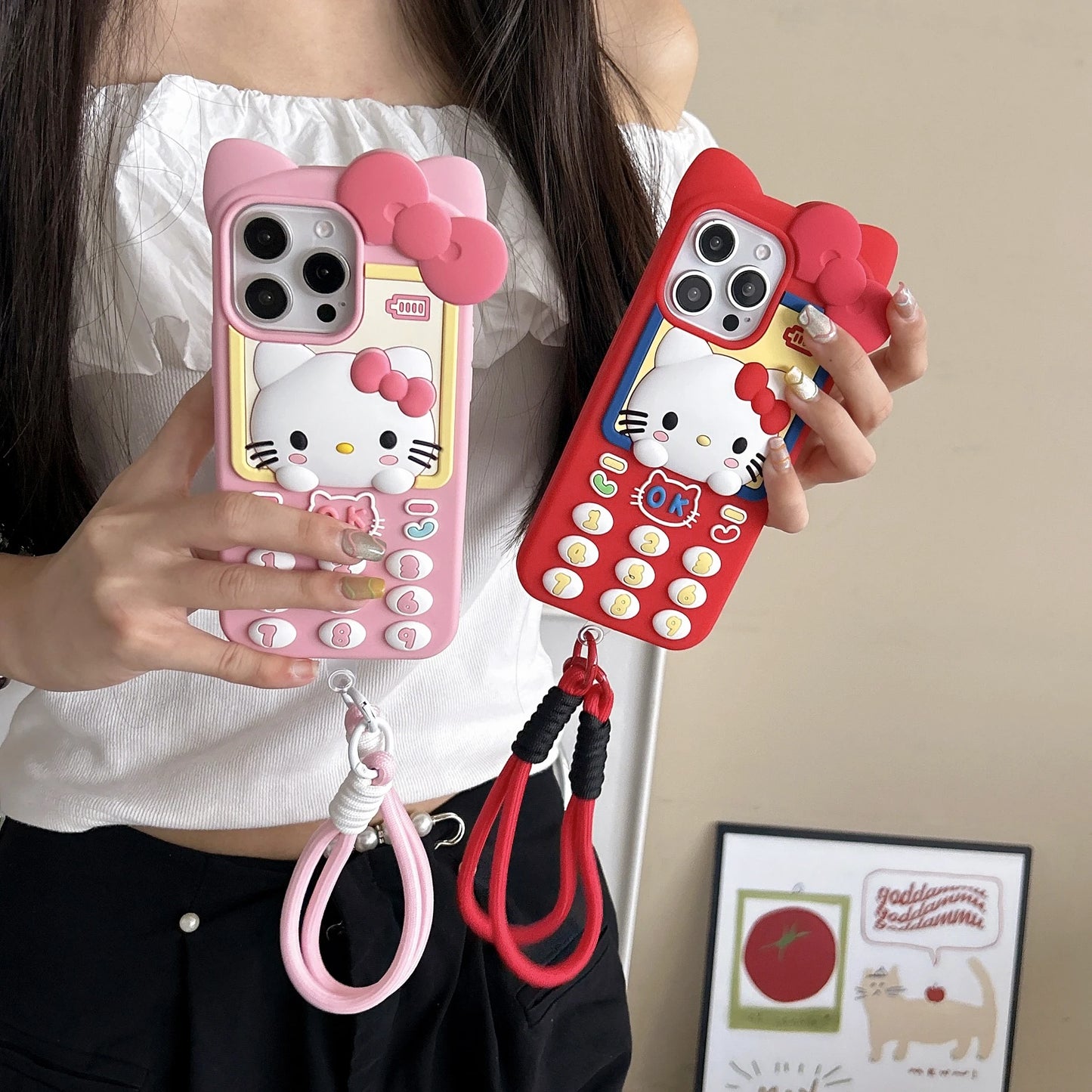 Kitty Call! 3D Hello Kitty Retro Telephone Phone Case with Cute Lanyard
