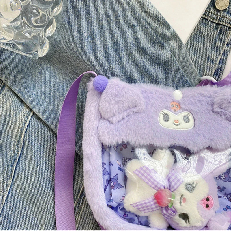Kuromi Kawaii Plush Bag with Clear Front – Sanrio-Inspired