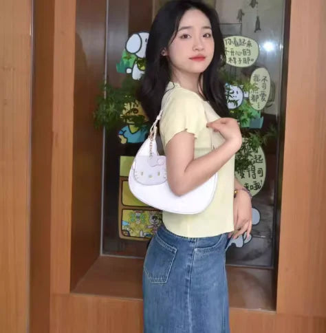 New Sanrio Hello Kitty Underarm Bag – Cute Zipper Shoulder Purse for Women