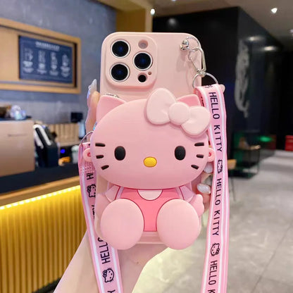 Pink Hello Kitty Multifunction Wallet Phone Case with Rop