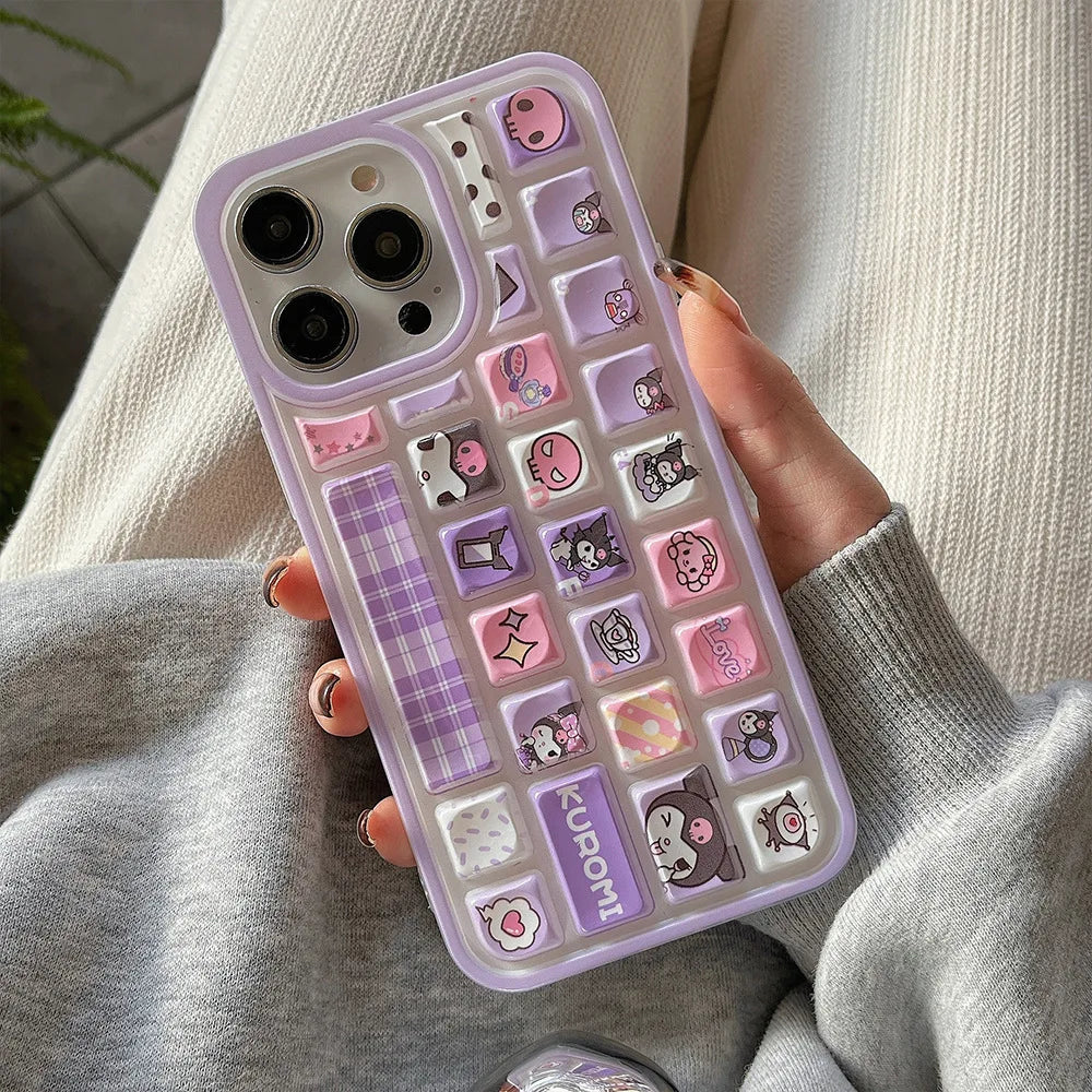 Purple 3D Kuromi Keyboard iPhone Case – Adorable Cartoon Aesthetic