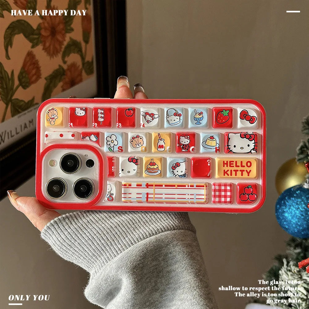Red 3D Hello Kitty Keyboard iPhone Case – Adorable Cartoon Style