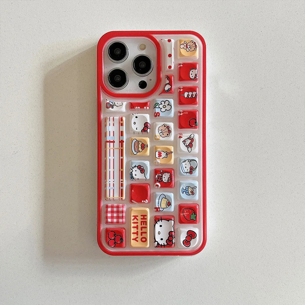 Red Hello Kitty 3D Keyboard Phone Case for iPhone – Cute Cartoon Cover