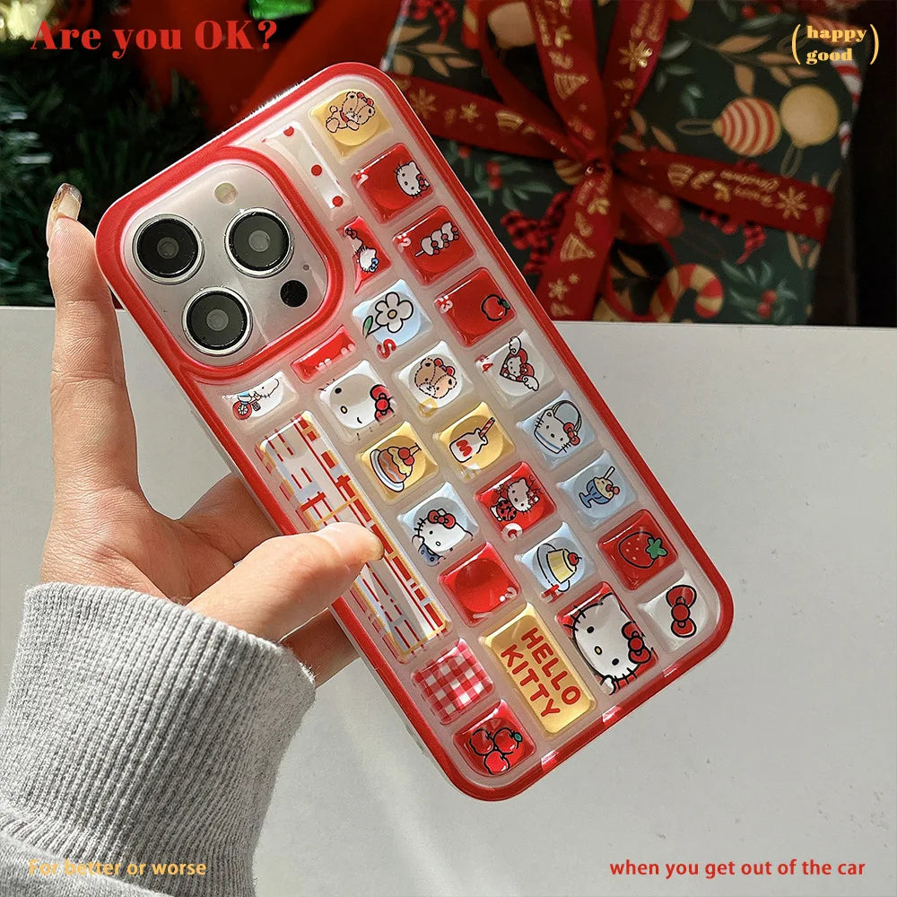 Red Hello Kitty 3D Keyboard Retro Case for iPhone – Cute Aesthetic Design