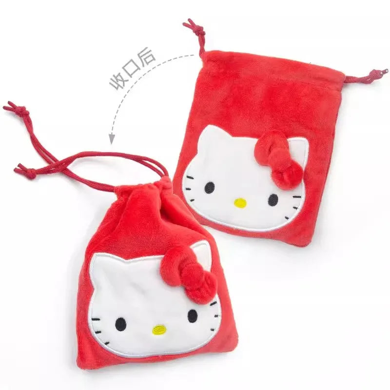 Red Hello Kitty Plush Drawstring Bag