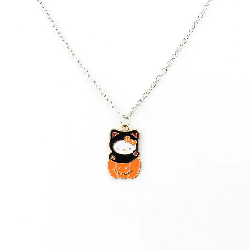 Halloween-Themed Hello Kitty with Pumpkin  Pendant  | Includes Chain for Spooky Style