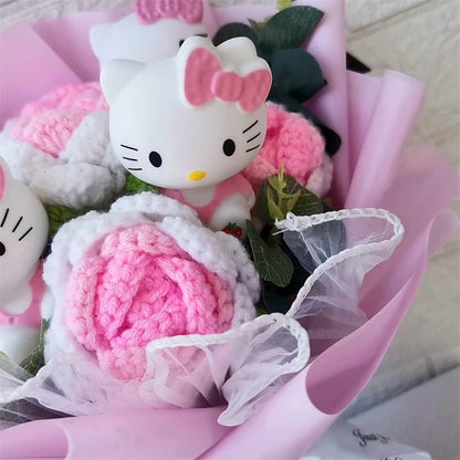 Sanrio Hello Kitty Plush Bouquet with colourful knitted Flowers