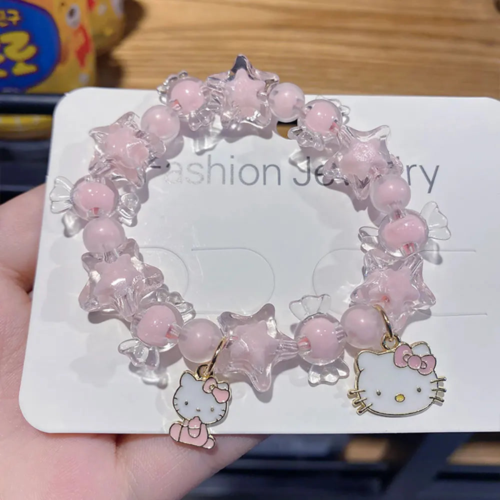 Sanrio Hello Kitty Charms Bracelet with Pink Star and Candy Beads