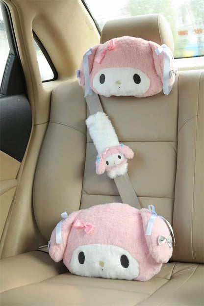 Sanrio Mu Melody Car Seat Cushion, Headrest and Seatbelt Cover Set